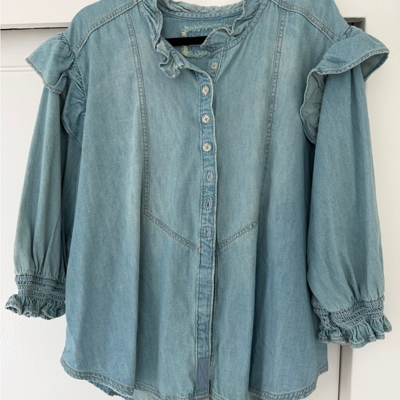 We the free - Louise Denim Ruffle Top - Picture 4 of 8